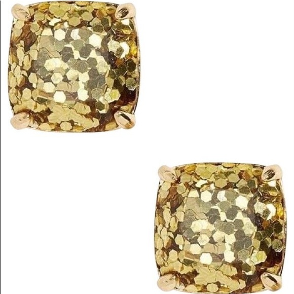 Gold glitter square stud earrings